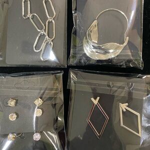 Silver Chain-Link and Hoop Earrings Set